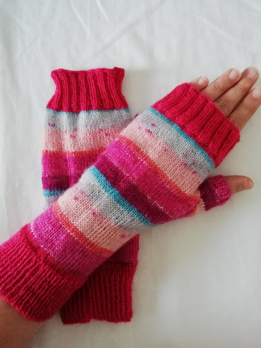 Hand knitted fingerless gloves - MULTICOLOURED