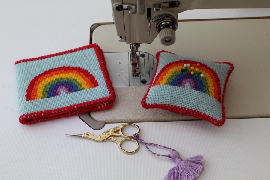 Bright Rainbow Needlepoint Tapestry Kit - DIY Pincushion or Needle Case