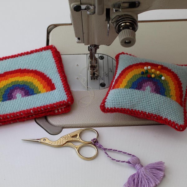 Bright Rainbow Needlepoint Tapestry Kit - DIY Pincushion or Needle Case