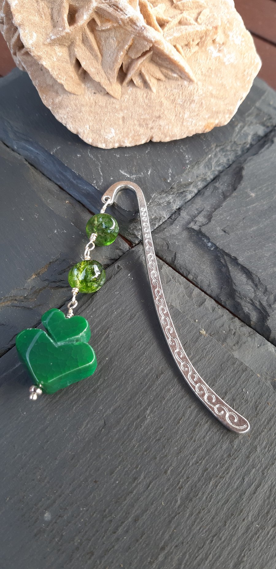 Green Agate Heart Bookmark