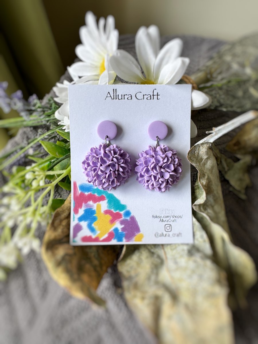 Lilac Hydrangea Polymer Clay Earrings