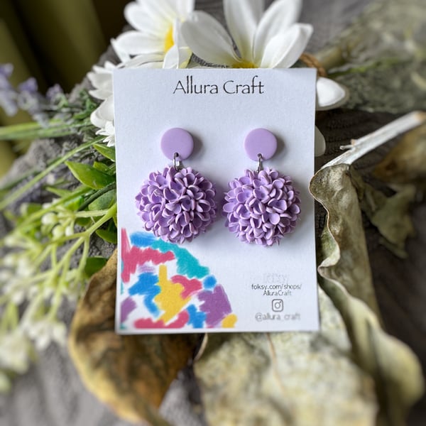 Lilac Hydrangea Polymer Clay Earrings