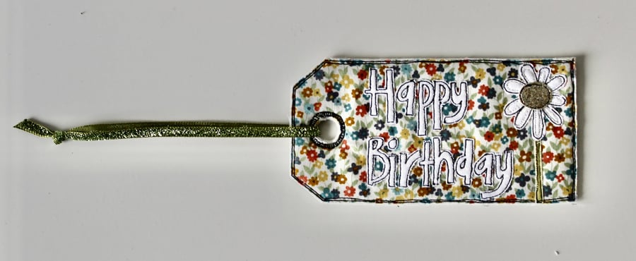 'Happy Birthday' - Handmade Fabric Gift Tag