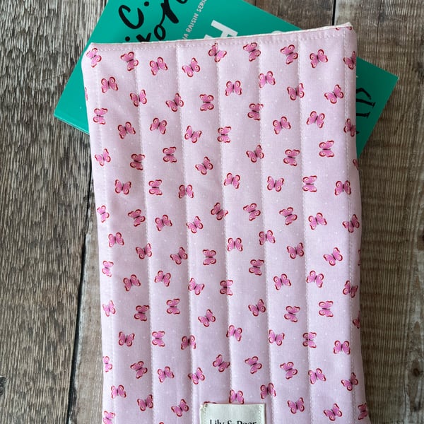 Pink Butterfly Quilted Book Sleeve