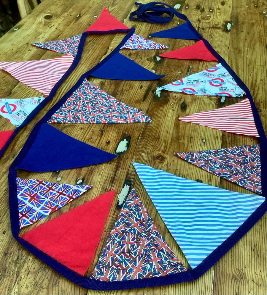 Union Jack & London bunting. VE Day bunting, London streets, London Underground