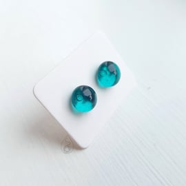 Fused Glass Stud Earrings - Teal