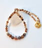 Striped Agate & Glass Pearl Necklace, June Birthstone, Anniversary Gifts For Her
