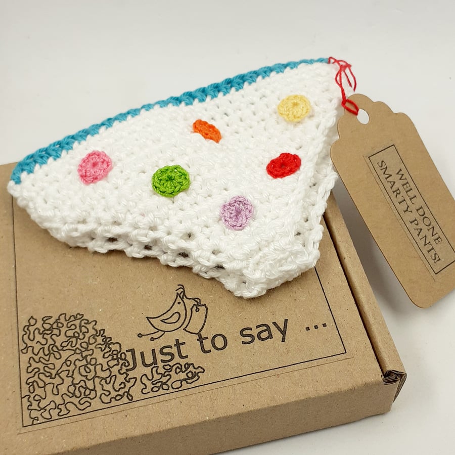 Crochet Smarty Pants - Alternative to an Exam Congratulations Card