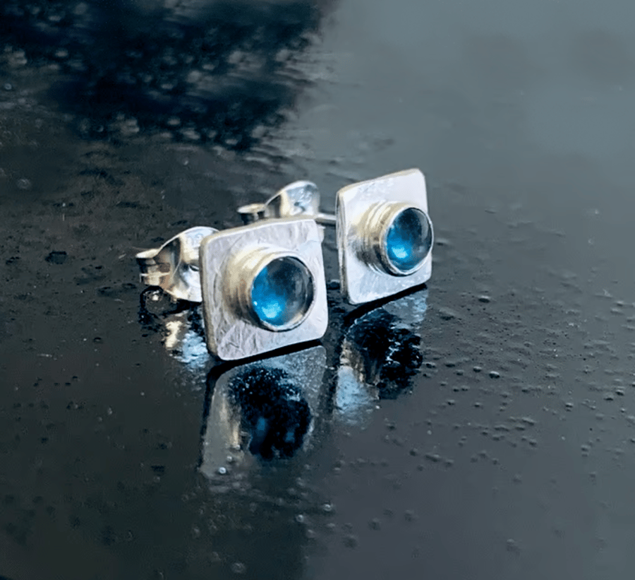 STERLING SILVER Topaz Stud Earrings, Handmade Urban Jewellery