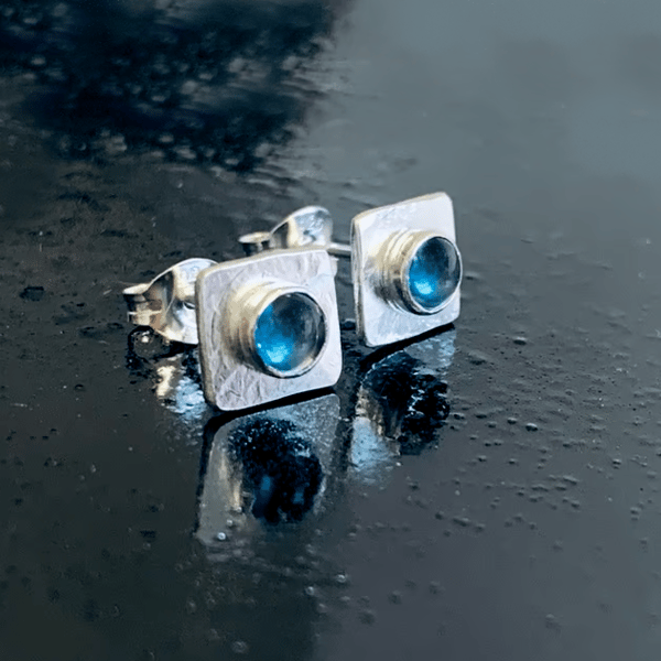 STERLING SILVER Topaz Stud Earrings, Handmade Urban Jewellery