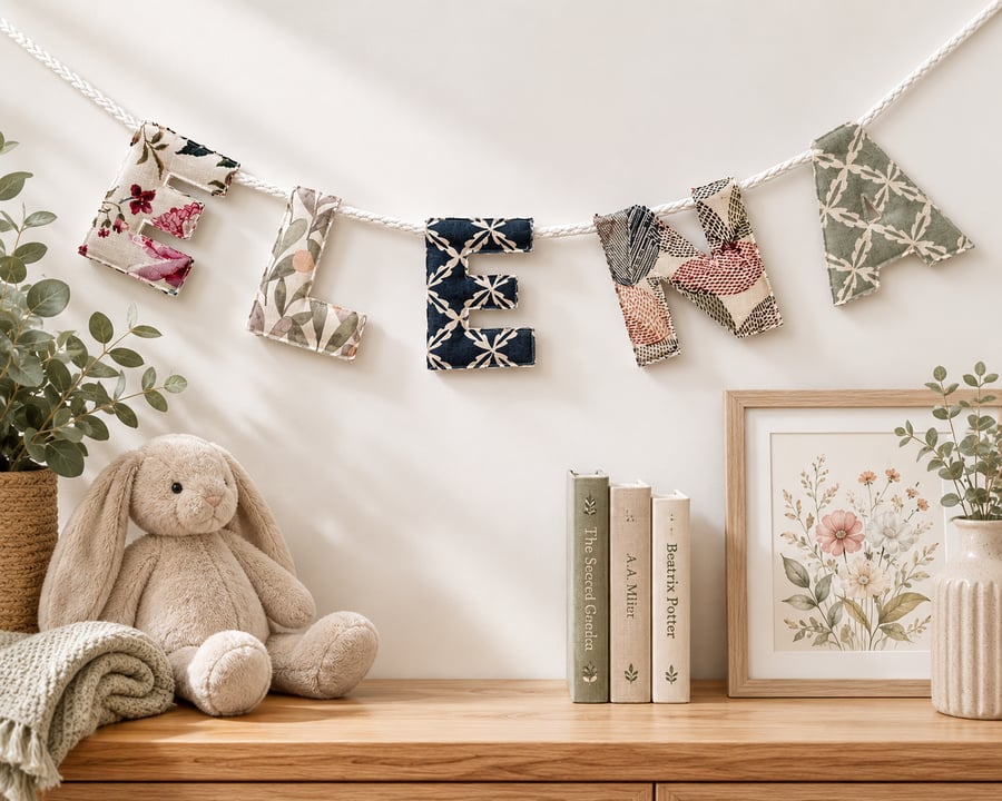 Bespoke Heirloom Name Garland – One-of-a-Kind Textile Keepsake Banner