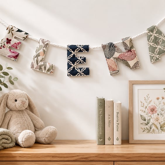 Bespoke Heirloom Name Garland – One-of-a-Kind Textile Keepsake Banner