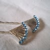 Blue Crystal Flower Spray Hair Pins/Grips
