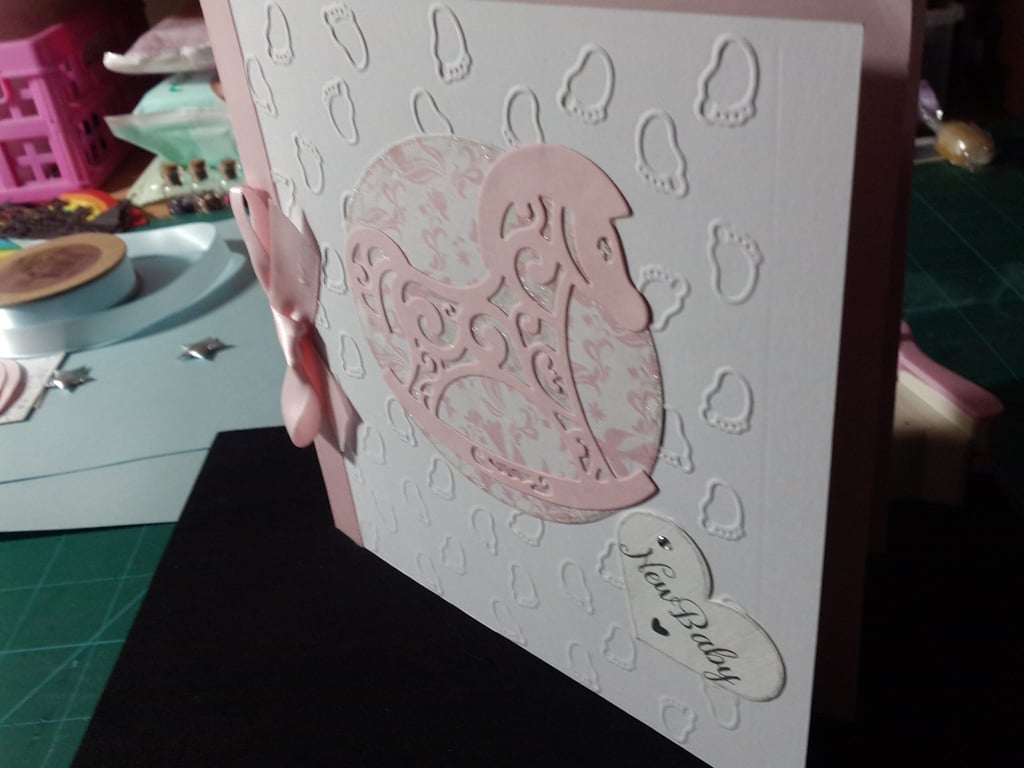 New baby girl rocking horse personalised card