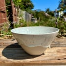 Handmade Speckled White Ceramic Bowl - Drippy Glaze - Stoneware