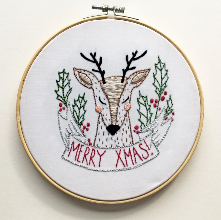 Festive Embroidery Kit, Professor Puzzle, Reindeer Merry Christmas hand  stich