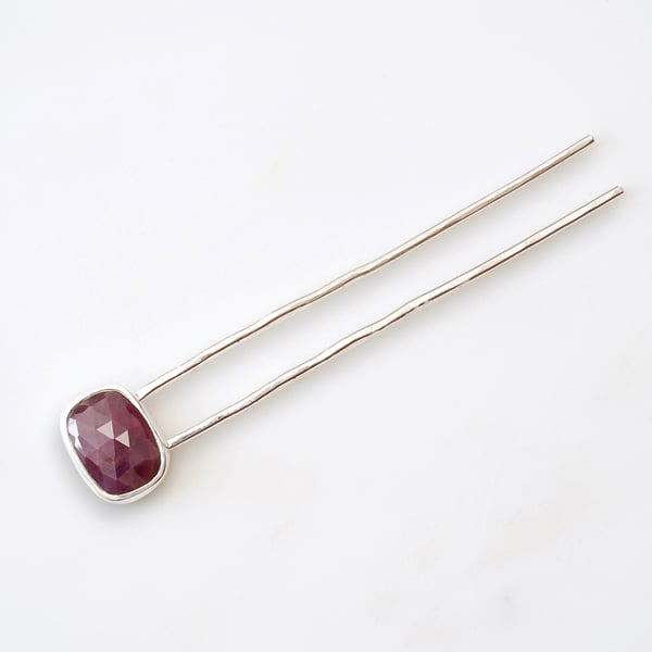 Natural Ruby Hairpin in Solid Sterling Silver