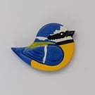 Clay bird fridge magnet, bluetit garden bird kitchen gift for a bird lover