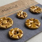 Buttons 17mm- 25mm handmade Mixed set of Six ceramic Honey glazed buttons