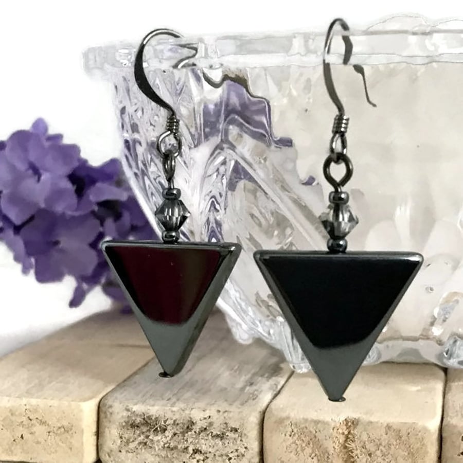 Haematite Triangle Earrings
