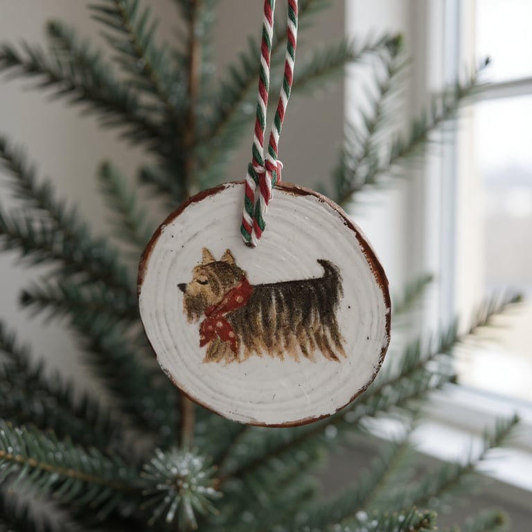 Yorkshire Terrier Round Wooden Christmas Decoration Tree Ornament