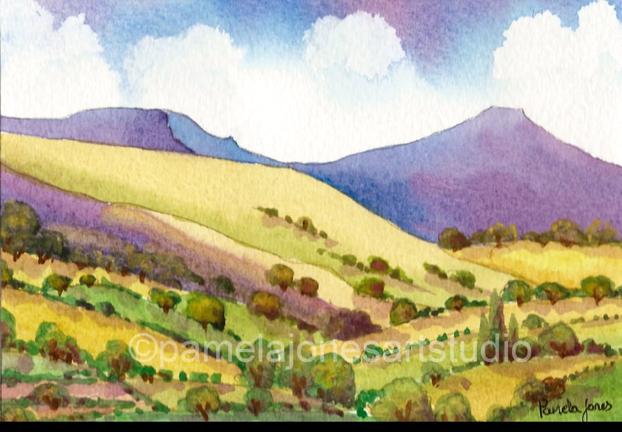 Watercolour Print :: Pen Y Fan, Brecon Beacons, South Wales, in 14 x 11'' Mount.