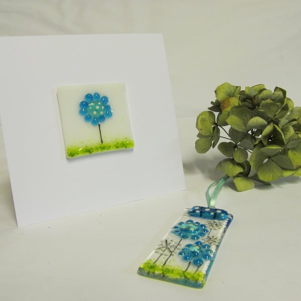 Fused Glass Greetings Card and Suncatcher Set (Turquoise)
