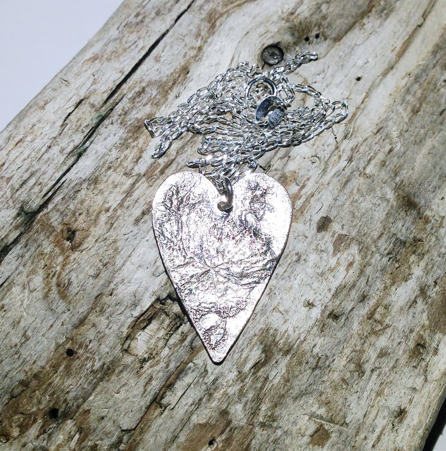 Sterling Silver Over Copper Reversible Heart Pendant - UK Free Post