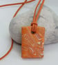 Bright orange rectangular polymer clay pendant  - Image 5