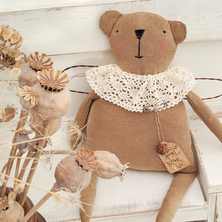 Primitive Guardian Angel Bear handmade fabric