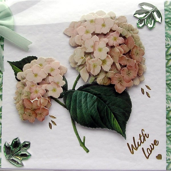 Hydrangea Flower Hand Crafted 3D Decoupage Card - With Love (2526)