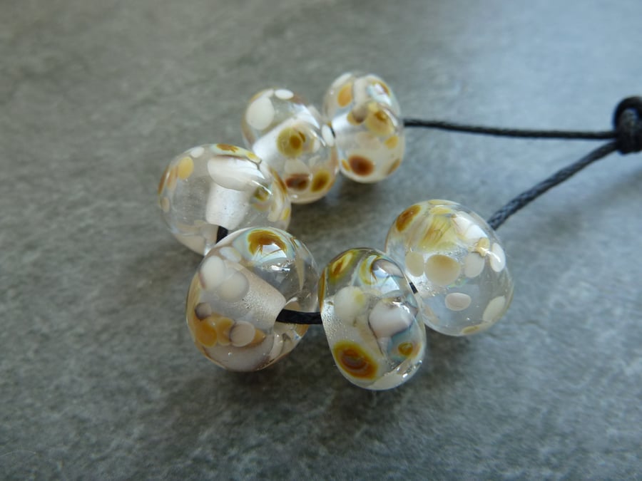 lampwork glass beads, cream frit set