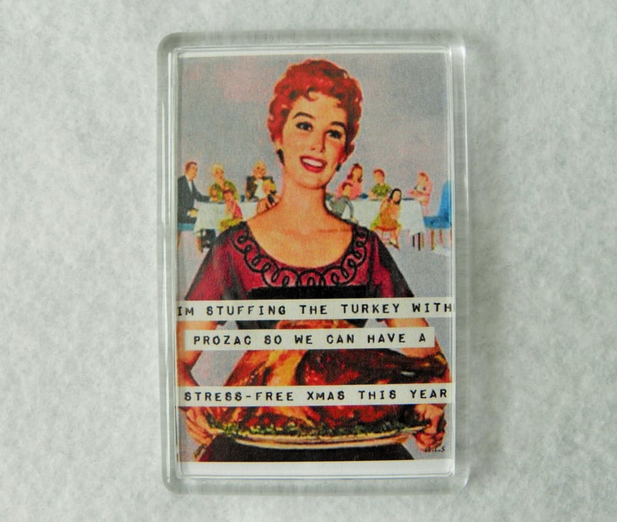 Surviving Christmas Funny Prozac Turkey Fridge Magnet