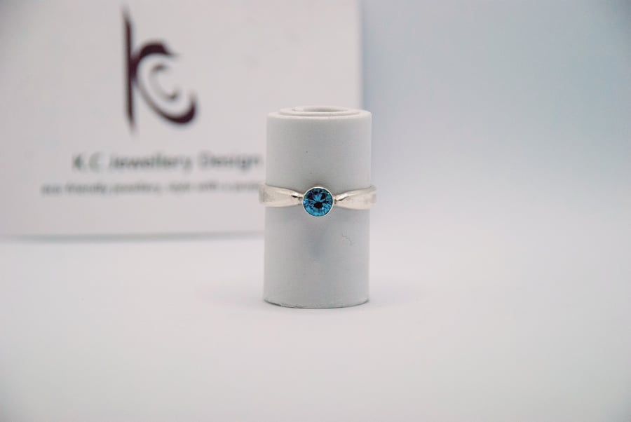 Handmade Eco silver Aquamarine solitaire ring