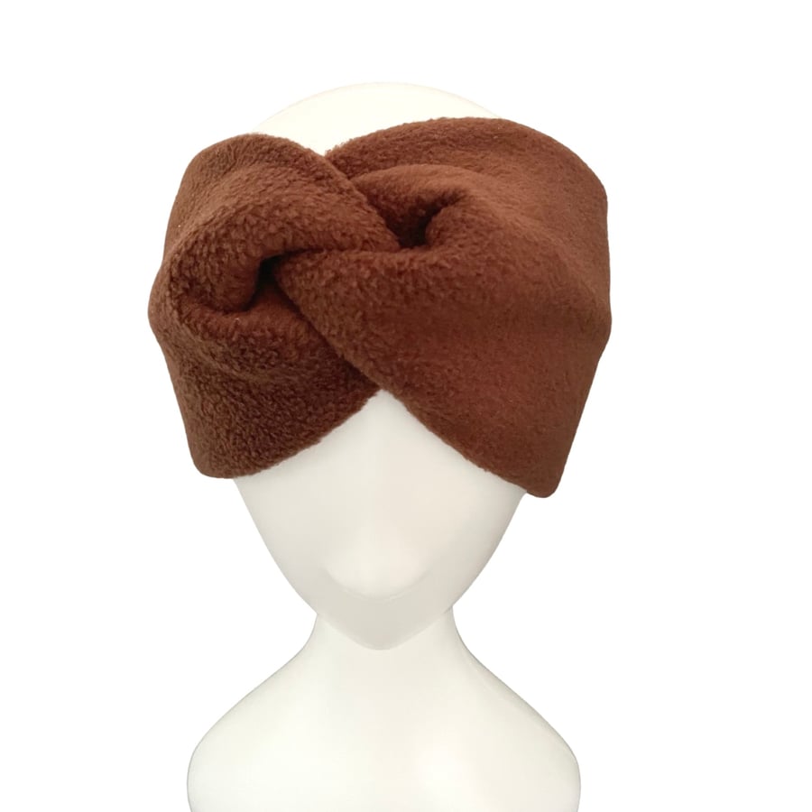 Women's Winter Headband Brown Chunky Soft Fleece Headband Wide Turban Head Wrap