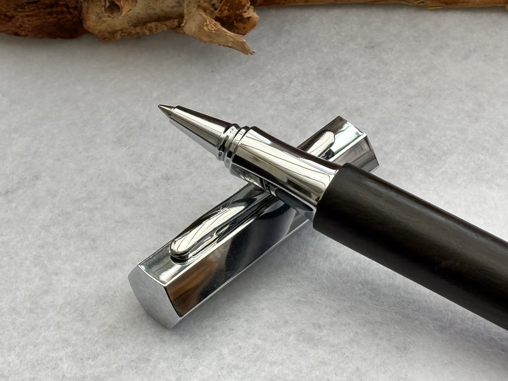 Handmade Rollerball Pen in Ancient Bog Oak Wood