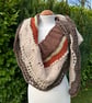 Long shallow crescent shawl oversized scarf in soft Autumn inspired wool yarn
