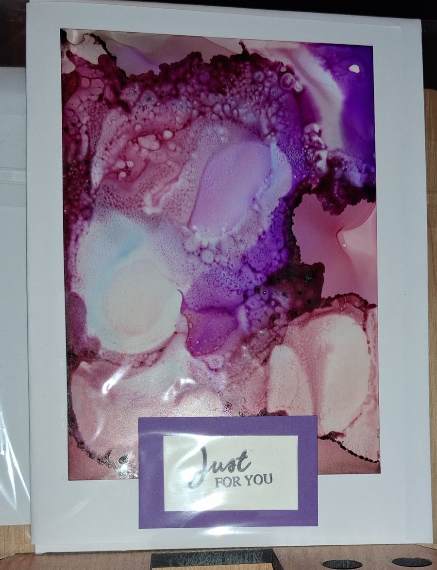 Handmade greetings card made with alcohol inks