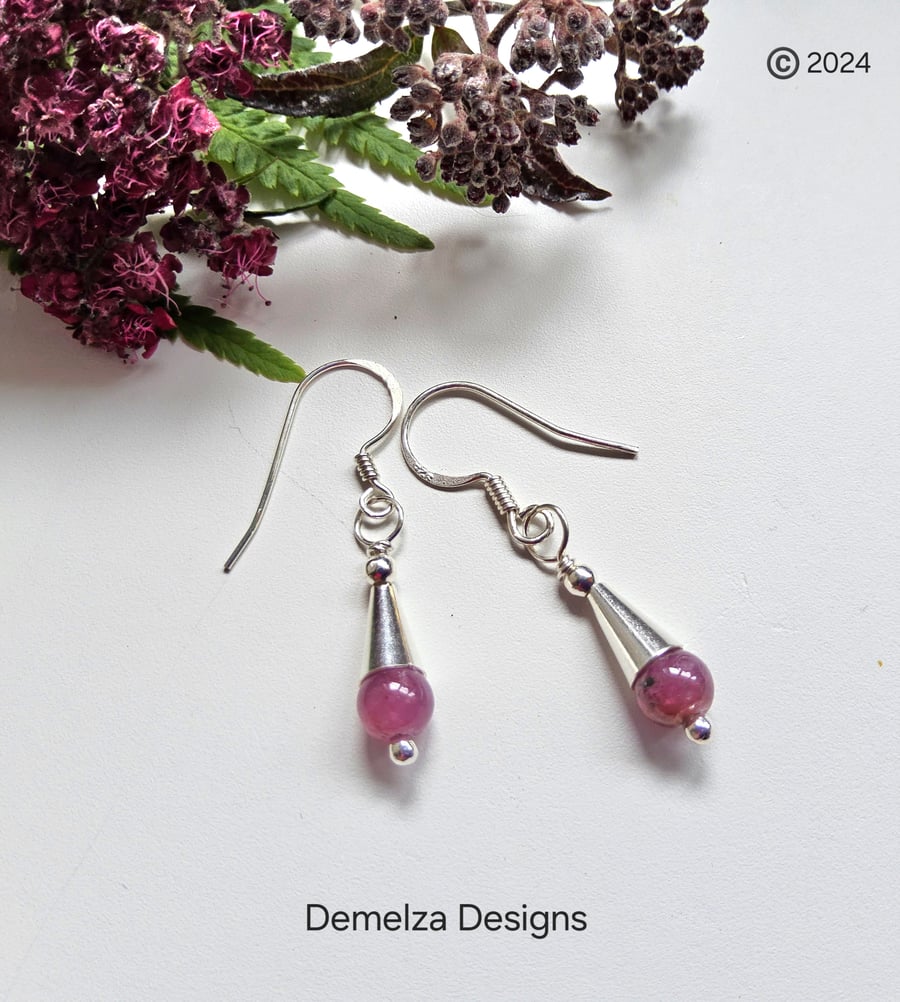 Designer Dainty African Ruby Handmade Sterling Silver Earrings 