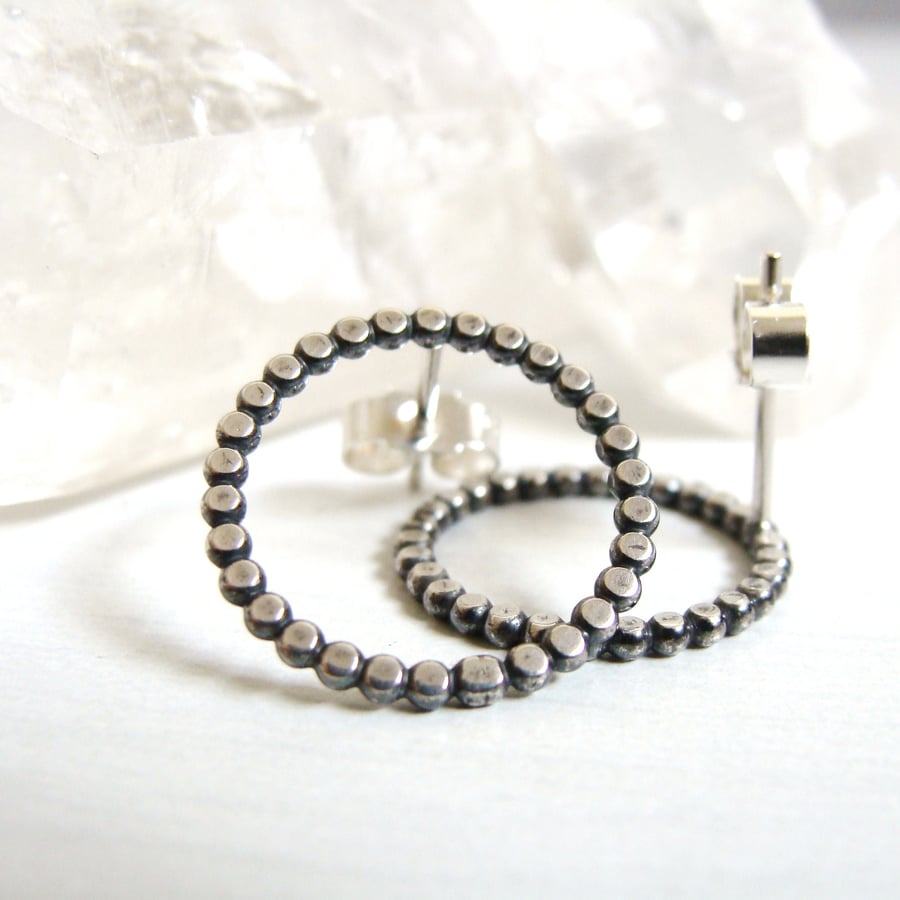 Texture Loop Studs Sterling Silver Beaded Circle Hoop Dotty Earrings