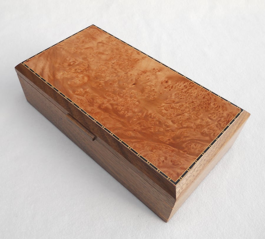 Jewellery Box - Solid Walnut & Maple cluster burr