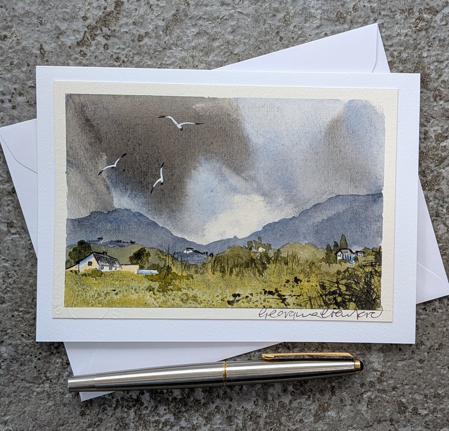 Stormy Hills. Blank Card. Original watercolour 260204