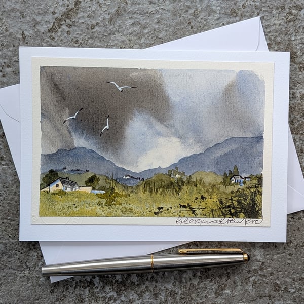 Stormy Hills. Blank Card. Original watercolour 260204