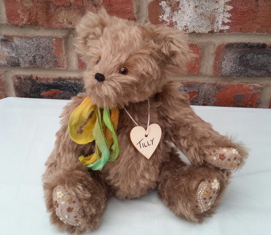 Mohair Artist Bear, Tilly, One of a Kind Bear, Embroidered Teddy Bear 