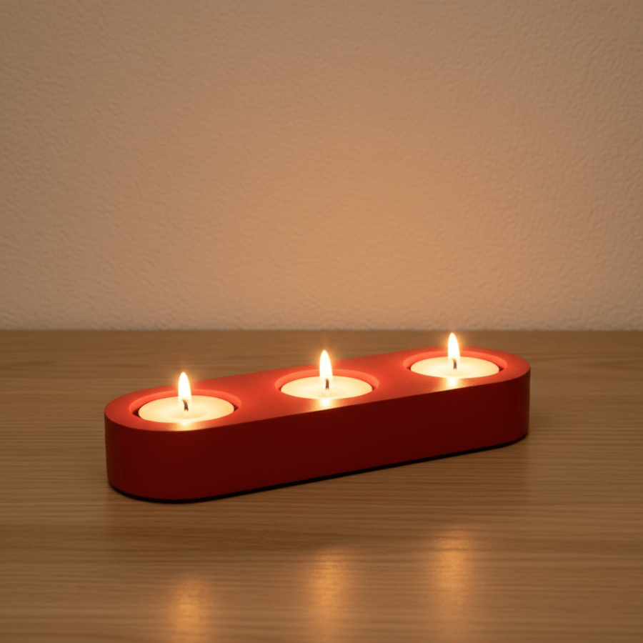 Red Triple Tealight Candle Holder Handmade Home Decor Gift