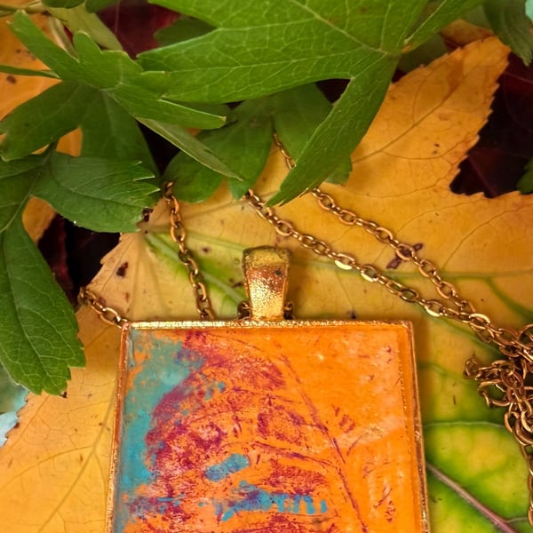 Hawthorn original artwork pendant  in tones of turquoise and yello