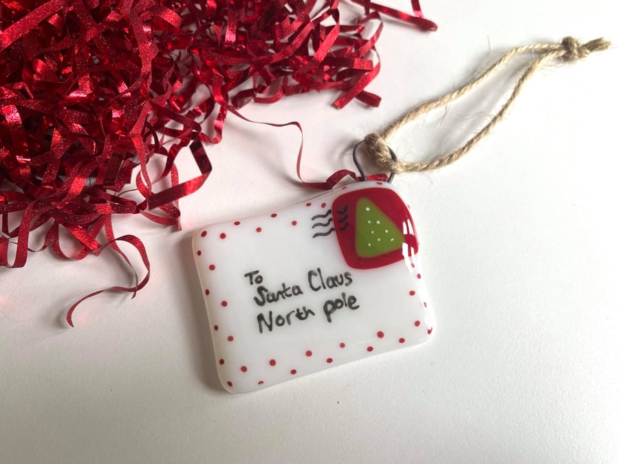 Fused Glass Letter to Santa Christmas Decoration,