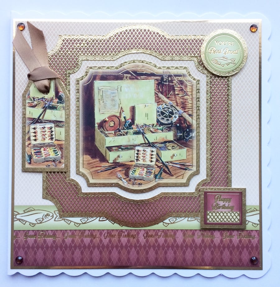 3D Luxury Handmade Card You're Reel Great Happy Birthday Gone Fishing