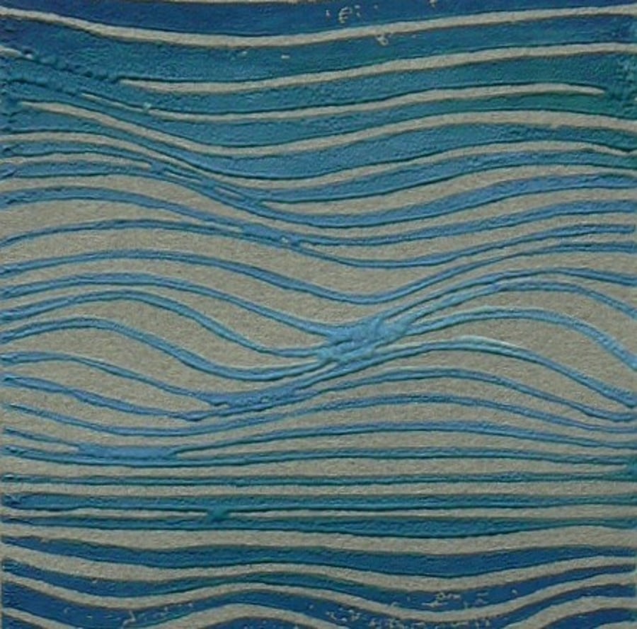Waves linocut relief print