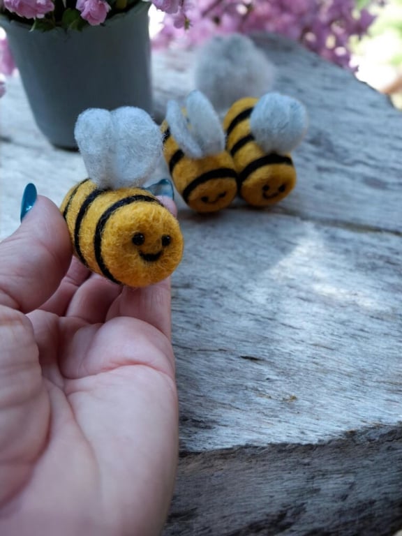 handmade needle felted bee decorations and fragrance diffusers 
